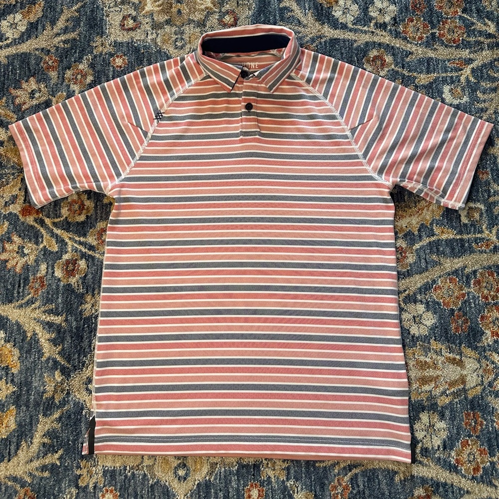 Rhone men’s red and blue striped short sleeve polo size small